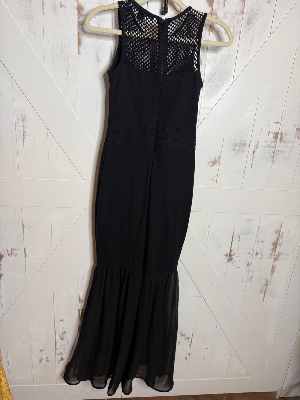 French Connection Chantilly Beau Black Sleeveless Mesh-Yoke Maxi Dress - Picture 9 of 13